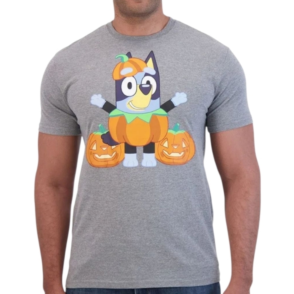 Bluey Halloween Glow in the Dark Pumpkin Jack-o-lantern Tee Grey S